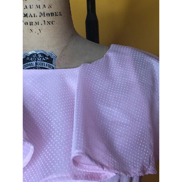 1970s-1980s PINK & White SWISS Dot RUFFLE Semi Sheer Full Skirt Party Dress. S-M - Picture 5 of 8
